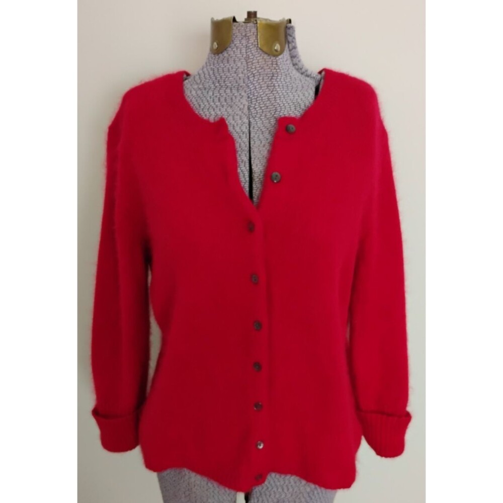 Angora Cardigan Women's Girly Femme Fuzzy Fluffy Busty Bombshell Cherry Red L